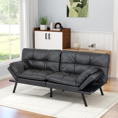 MUUEGM 71" Reversible Recliner Sofa Bed, PU Leather Matte Black