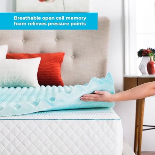 Linenspa 2 Inch Gel Memory Foam Mattress Topper - Promotes Airflow, Pressure Relief - Queen