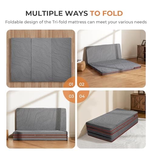 Sweetnight Portable 4 Inch Trifold Mattress with Breathable Cover - Travel & Camping Grey Queen
