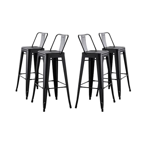AC Pacific Rustic Style Modern Metal Barstool Set of 2 - Distressed White, Low Back