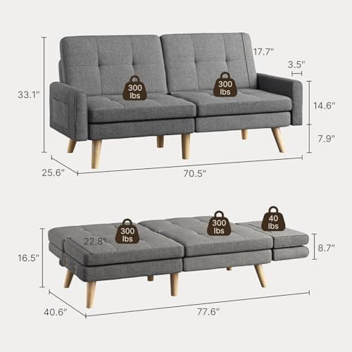 Gizoon Dark Grey Futon Sofa Bed with Adjustable Backrest