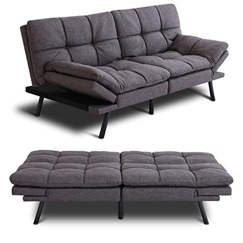 Modern Convertible Memory Foam Sleeper Sofa Bed with Adjustable Armrest Backrest, Faux Leather - Black, 71''x33''x31.5''