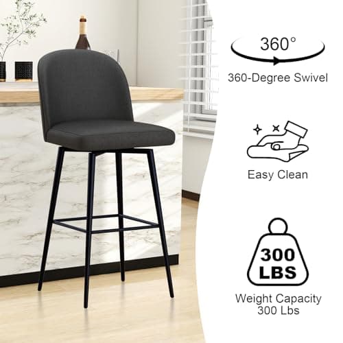 360° Swivel Counter Barstools with Thicken Cushion Back, Set of 2, Black