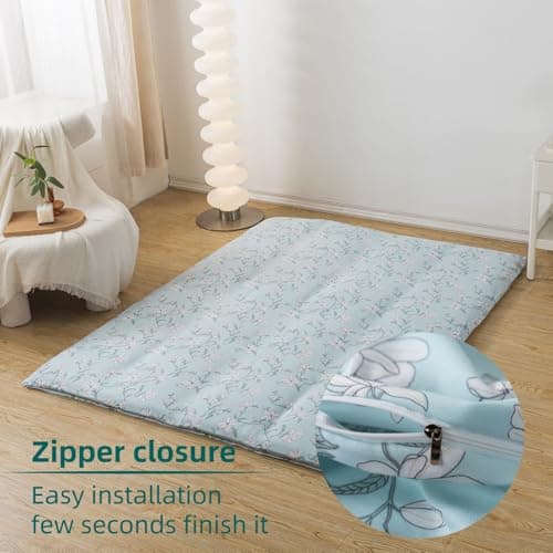 Lake Blue Flower Futon Cover for Twin Mattress, Zipper Closure, Super Soft & Machine Washable