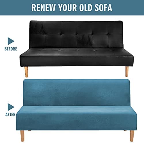 Premium Polyester Futon Cover for Full Size Armless Sofas, Machine Washable Velvet Peacock Blue - SFCT