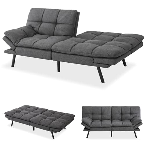 Memory Foam Futon Sofa Bed for Small Spaces - Grey Fabric