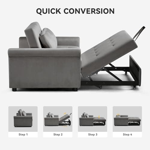 COMHOMA 55" 3-in-1 Sleeper Sofa Bed with Adjustable Backrest (Grey)