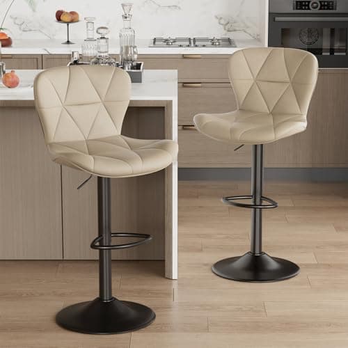 Modern Black Adjustable Bar Stools Set of 2, Counter Height with Footrest