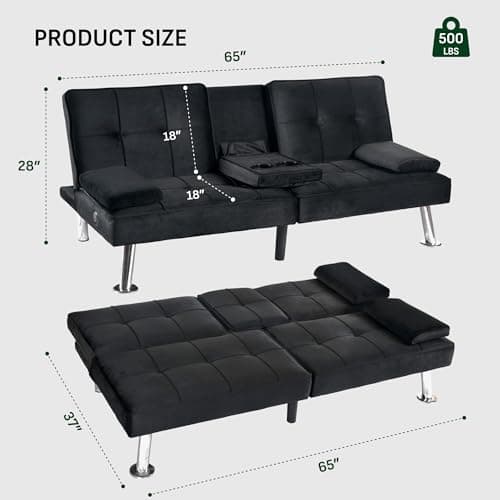 FLEXISPOT XCT3 Futon Sofa Bed with USB Charging, Adjustable Backrest, Folding Loveseat