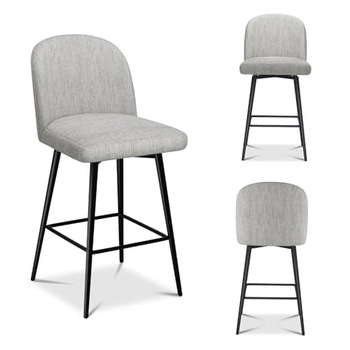 Modern 360° Swivel Bar Stools Set of 3, High Back Linen Fabric Counter Height Chairs