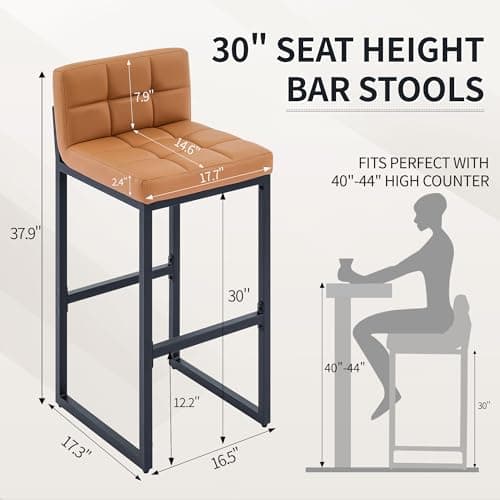 Caramel Brown Bar Stool Set, 30-inch Height, Comfortable Kitchen Chairs