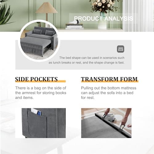 Grey 3-in-1 Futon Sofa Bed with Adjustable Backrest