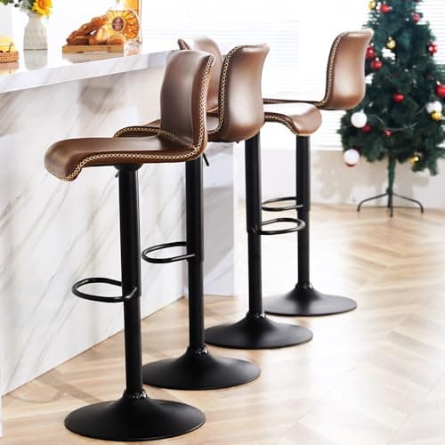 HeuGah Brown Faux Leather Counter Height Swivel Bar Stool Set (4pcs, 24"-32")