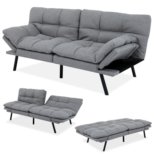 MUUEGM Light Grey Memory Foam Futon Sofa Bed Couch