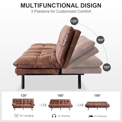 MUUEGM Brown Faux Leather Recliner Sofa Bed for Small Spaces