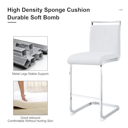 White Counter Height Bar Stools withbacks Set of 4 Chrome Legs Ideal for Kitchen Dining Island Bar