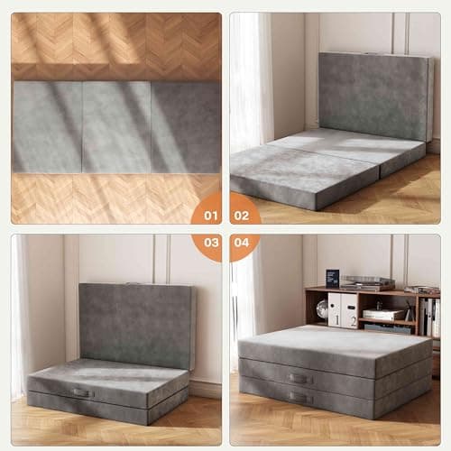 PurrJoys 4 Inch Tri-Folding Memory Foam Mattress, Foldable for Guests & Travel