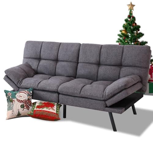 Modern Convertible Memory Foam Sleeper Sofa Bed with Adjustable Armrest Backrest, Faux Leather - Black, 71''x33''x31.5''