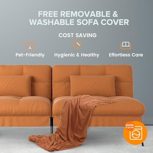 COMHOMA Orange 68" Fabric Adjustable Reclining Futon Sofa Bed
