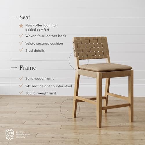Nathan James Mid-Century Modern Leather Bar Stool, Natural Brown