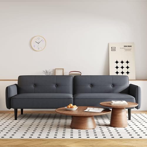 83" Adjustable Backrest Futon Couch Bed with Type-C Charging Port, Black Sofa Bed