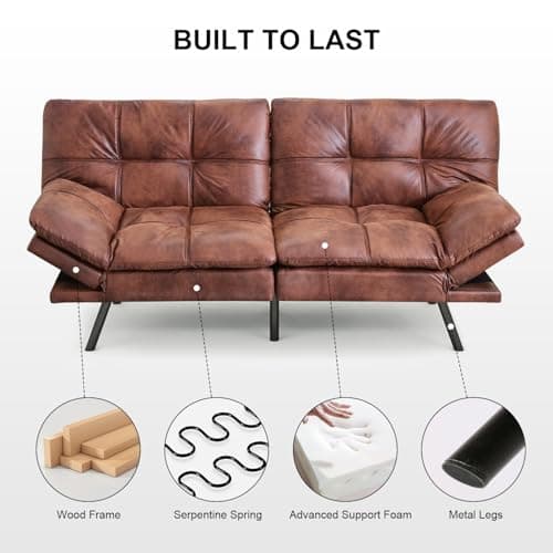 MUUEGM Brown Faux Leather Recliner Sofa Bed for Small Spaces