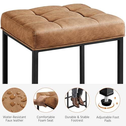 Yaheetech Brown Faux Leather 24 Inch Kitchen Island Bar Stool Set