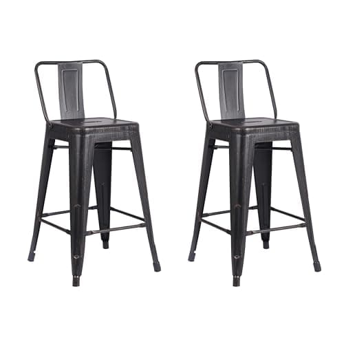 AC Pacific Rustic Style Modern Metal Barstool Set of 2 - Distressed White, Low Back