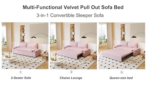 Oversized 3-in-1 Queen Size Velvet Sleeper Sofa Bed Lounge