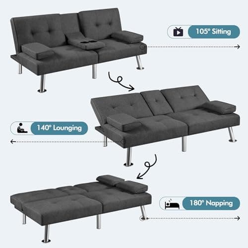 Yaheetech Dark Gray Reversible Couch Bed with Removable Armrests & Cup Holders