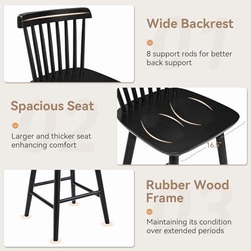 LUE BONA Upgraded Windsor Black Bar Stools, Set of 4, 24 Inch Seat