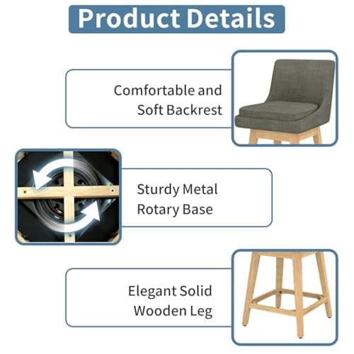 Swivel Counter Height Bar Stools Set of 2 for Kitchen - Dark Grey, 26 H