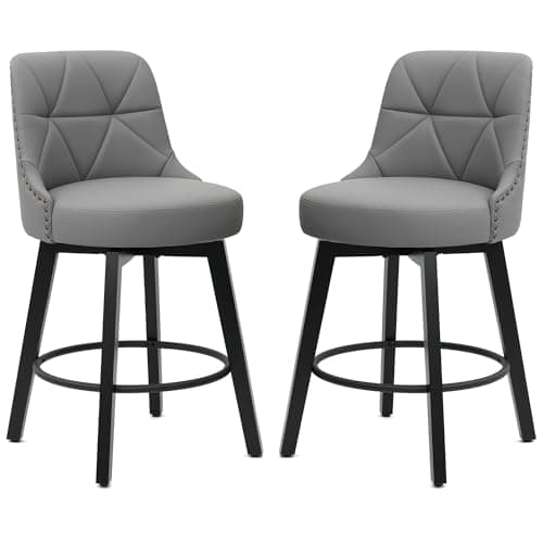 26 Inch Faux Leather Bar Stools with Back, Kitchen Island Counter Height Swivel Stools