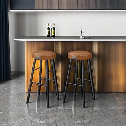 VASAGLE EKHO Collection Mid-Century Modern Bar Stools, Set of 2, Caramel Brown, 30-Inch Tall