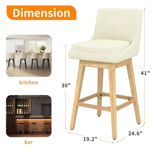 Farmhouse Swivel Barstool Set of 2 with Memory Foam Upholstery and Backrest