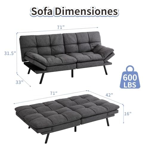 MUUEGM Memory Foam Futon Sofa Bed for Compact Spaces