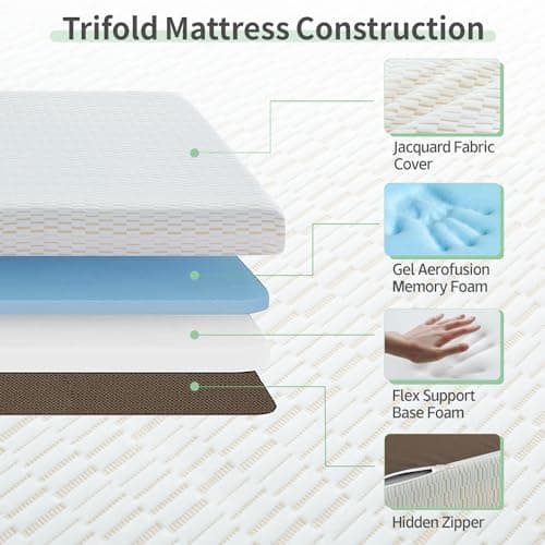 Tri-fold Memory Foam Mattress, Foldable Mattress with Removable Cover, Certified Full Size Foldable Mattress Topper