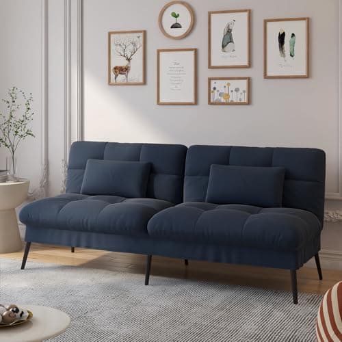 COMHOMA Orange 68" Fabric Adjustable Reclining Futon Sofa Bed