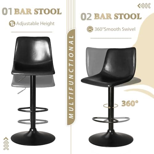 Black Lemberi Bar Stool Set of 4 with Backrest