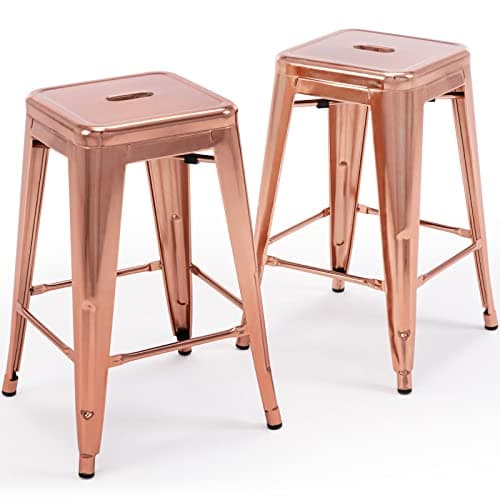 Vogue Furniture Black Metal Bar Stools - 24" Square Seat Indoor-Outdoor Set