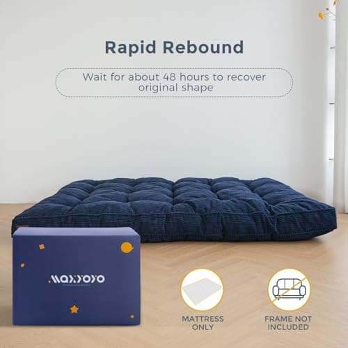 MAXYOYO Full Size Tufted Futon Mattress, Shredded Foam, Navy