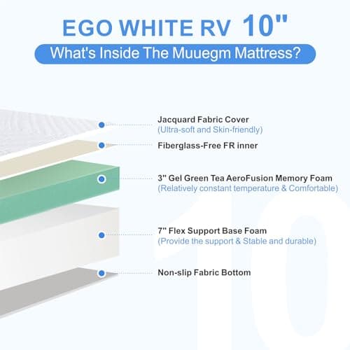 10 Inch Memory Foam RV Mattress with Gel Infusion for Pressure Relief & Cooling Sleep