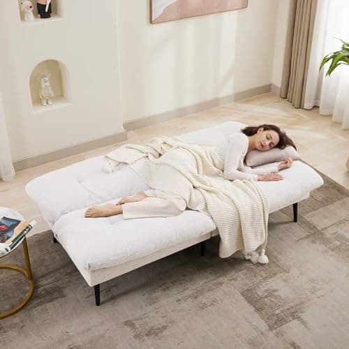 Beige Adjustable Futon Love Seat for Small Spaces