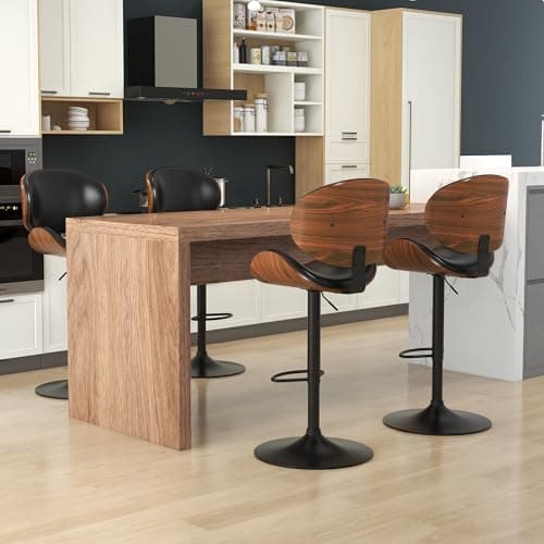 Black PU KCC Swivel Bar Stool Set, Adjustable Height, Footrest, Kitchen, Bar, Dining
