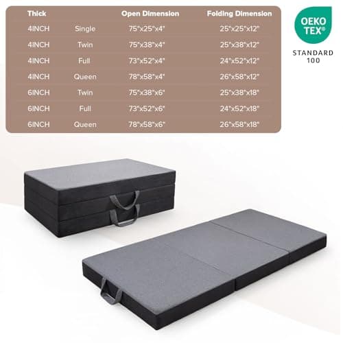 Foldable Tri-Fold Memory Foam Mattress for Travel/RV/Camping/Guest Room - Twin Size
