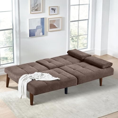 COLAMY Small Futon Sofa Bed with Removable Armrest & Adjustable Backrest
