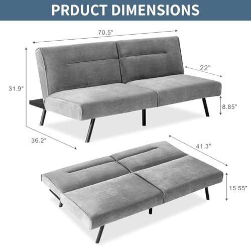 MUUEGM Futon Couch Bed, Convertible Memory Foam Sofa Bed, Modern Adjustable Backrests Velvet Couch Sleeper Sofa Bed