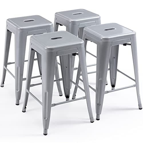 Vogue Furniture Black Metal Bar Stools - 24" Square Seat Indoor-Outdoor Set