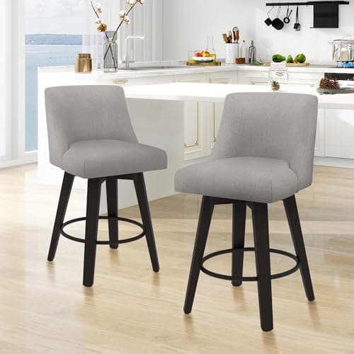 360° Swivel Counter Barstools, 26 Height Kitchen Island Stools Set of 2 with Thicken Cushion Back, Light Grey