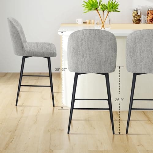 Modern 360° Swivel Bar Stools Set of 3, High Back Linen Fabric Counter Height Chairs